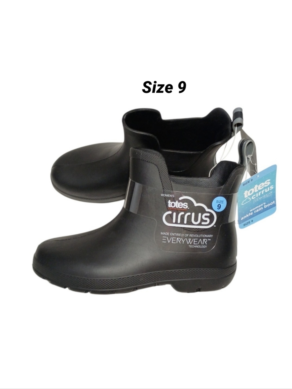 Totes Cirrus Women's Black Waterproof Ankle Rain Boots Size 9 NEW With Tags